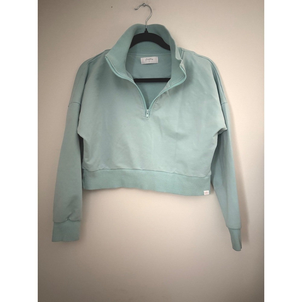 SweetHoney‎ Women's Quarter Zip Cropped Sweatshirt Active Wear Seafoam Size S